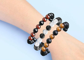 Multi-Piece Set 8Mm Men'S Tiger Eye Bracelet, Men'S Beaded Bracelet, Natural Stone Bracelet, Couple Bracelet, Jewelry Gifts, Men'S and Women'S (Three-Piece Suit)